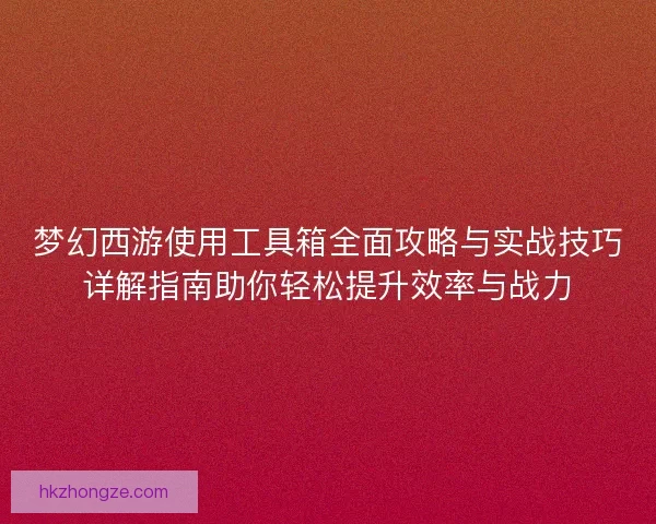 梦幻西游使用工具箱全面攻略与实战技巧详解指南助你轻松提升效率与战力